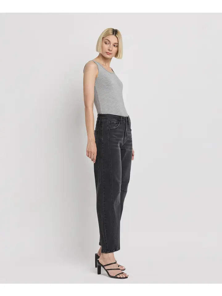 High Rise Ankle Barrel Leg Black