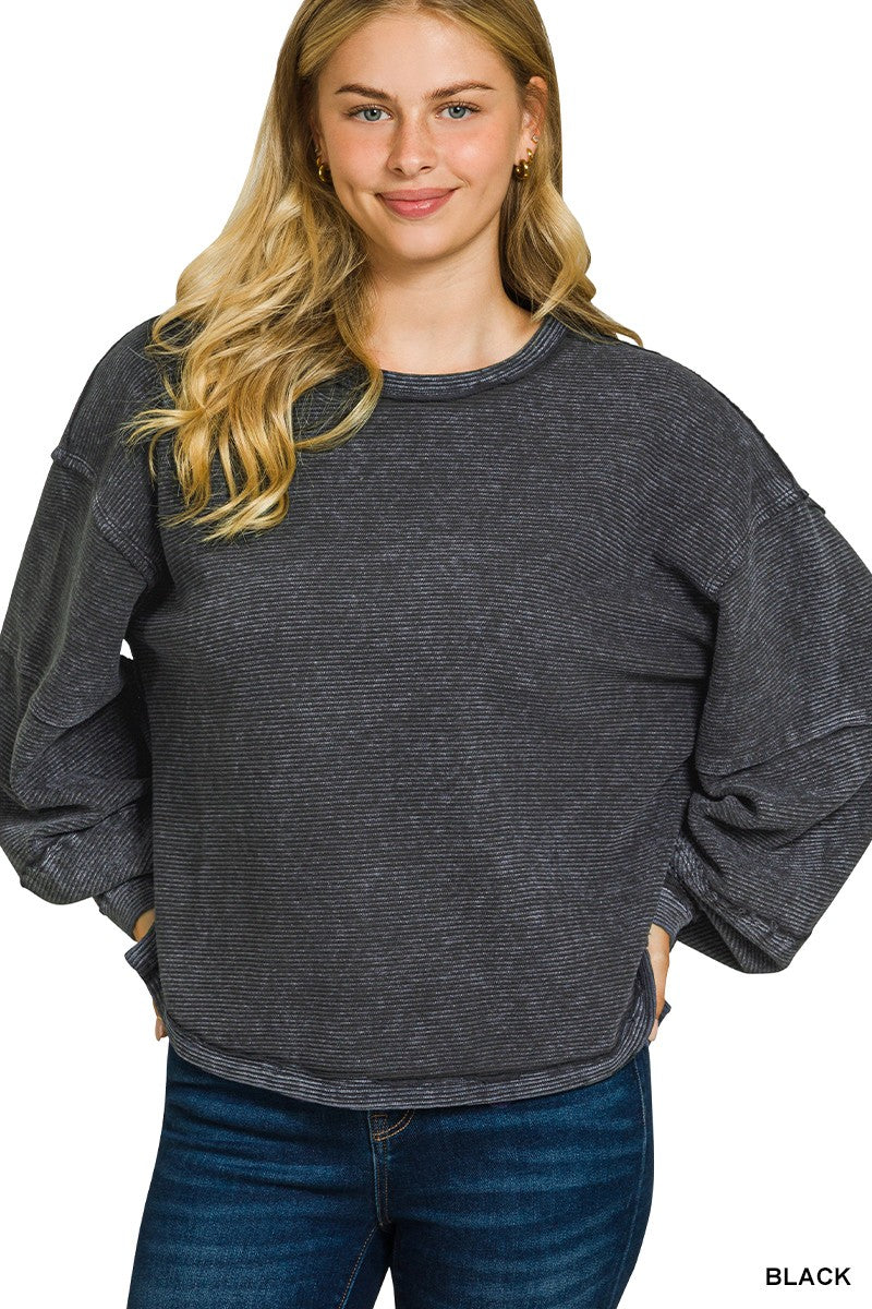 Acid Washed Ribbed Pullover