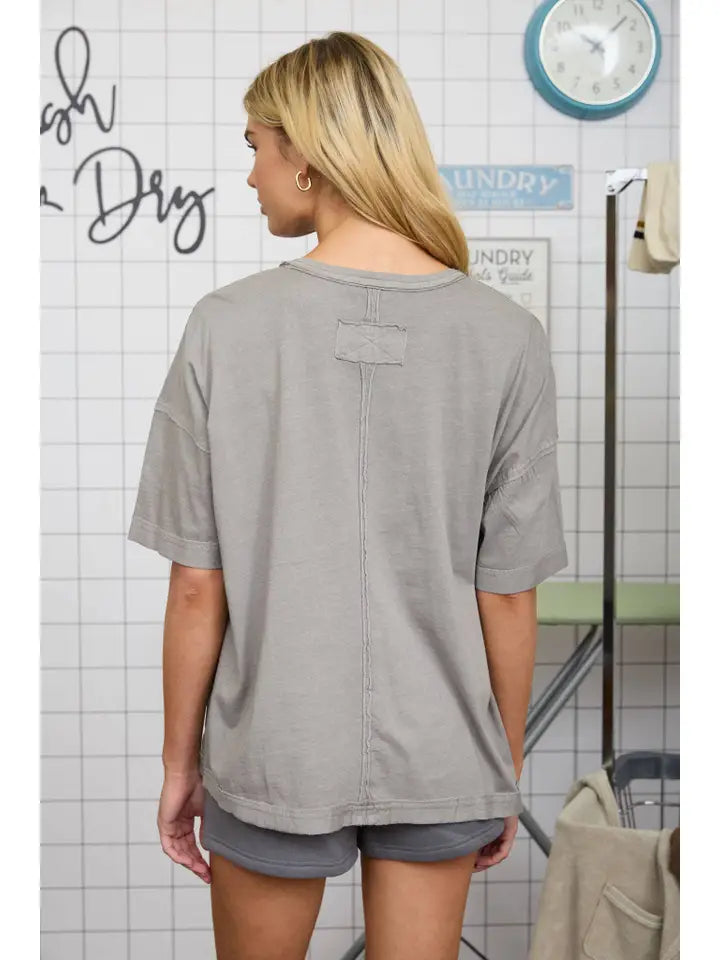 Washed Exposed Seam Relaxed Knit T-Shirt