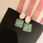 Square Oval Earrings w/Water Patterns Green