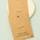 Gold Dipped Side Cross Pendant Necklace