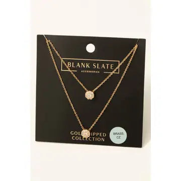 Gold Dipped Double Cz Disc Charms Chain Necklace