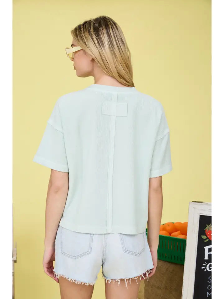 Ribbed Pocket Short Sleeve Knit Top