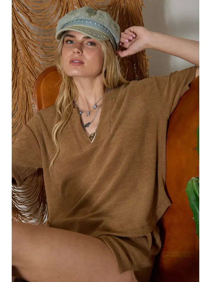 Split Neck Terry Knit Top
