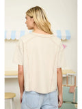 Textured Knit Short Sleeve Henley Knit Top