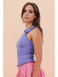 Lettuce Hem Casual Fitted Knit Top Blue