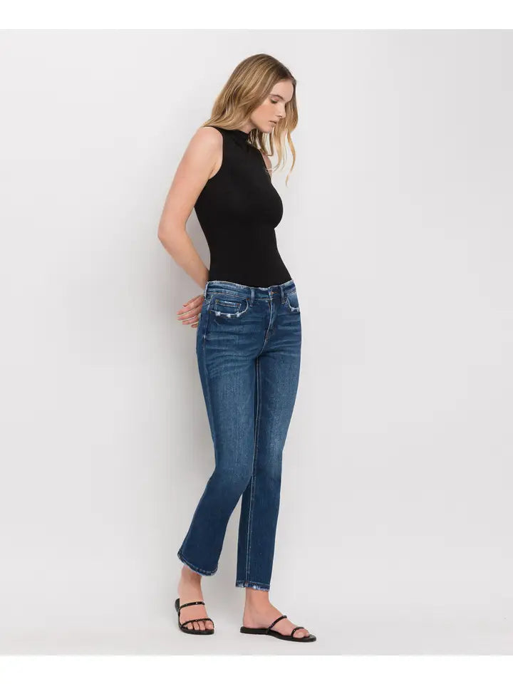 Mid Rise Ankle Slim Straight Jeans
