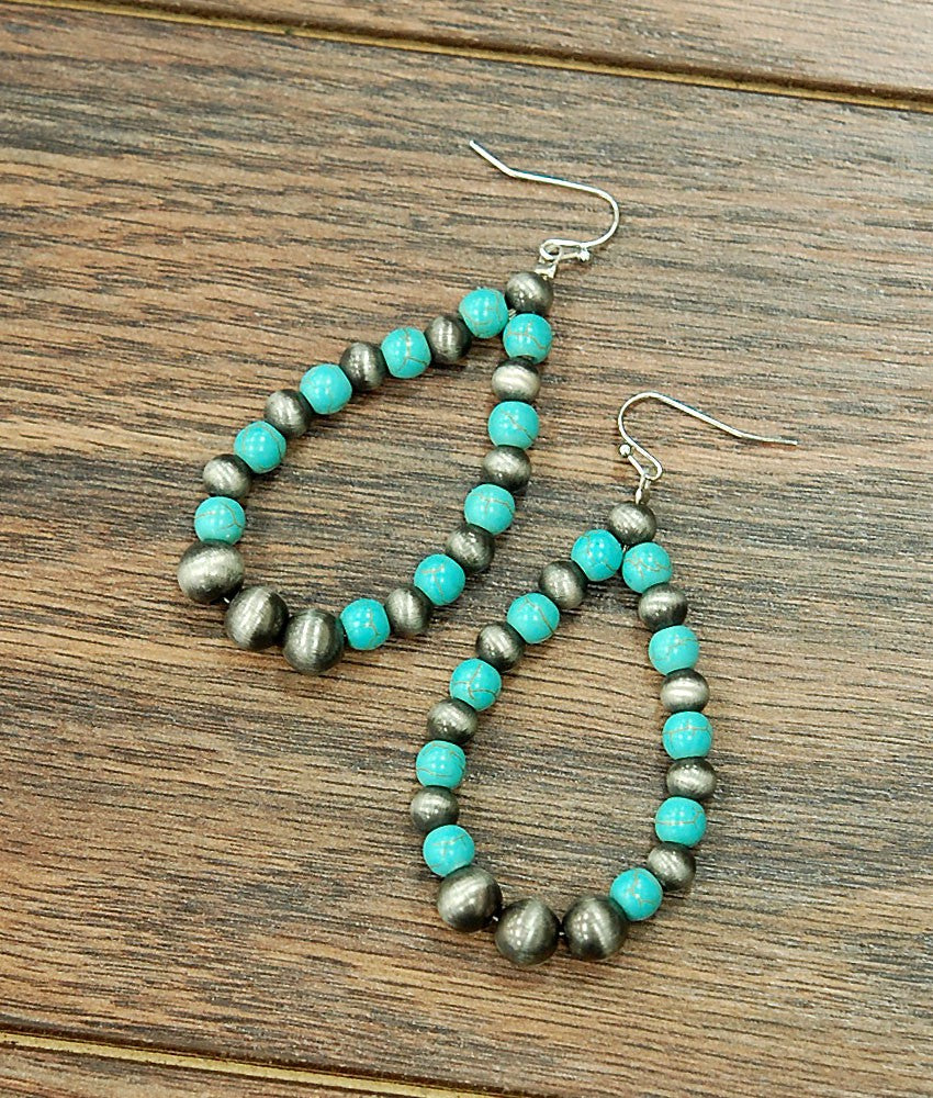 2.4" Long, Synthetic Turquoise & Navajo Pearl Earrings