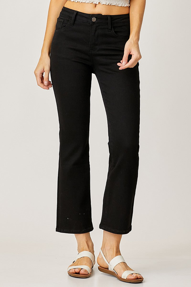 Plus Mid Rise Crop Black Straight Jeans