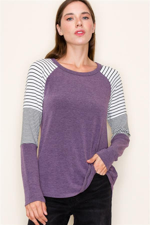 Colorblock Striped Sleeve Top