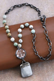 Natural Stone Pendant Beaded Chain Link Necklace