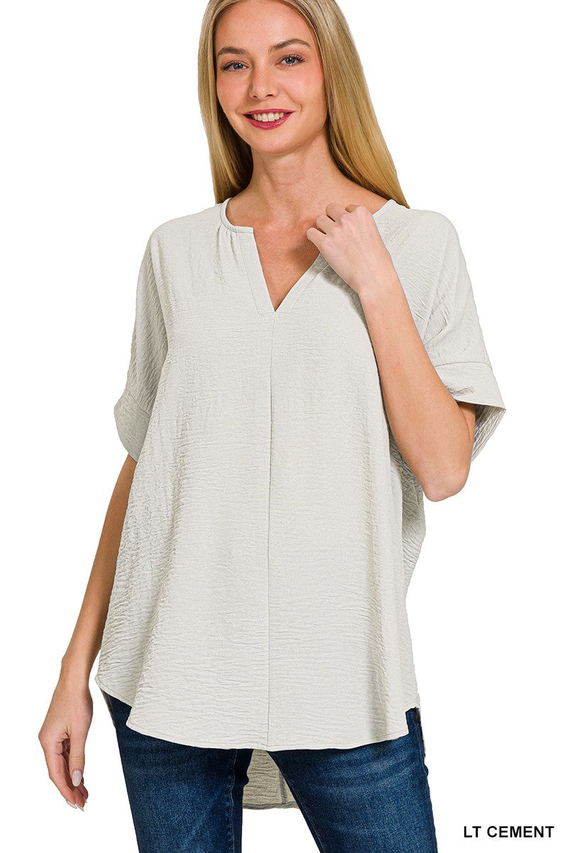 Split Neck Short Sleeve Top White