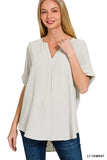 Split Neck Short Sleeve Top White