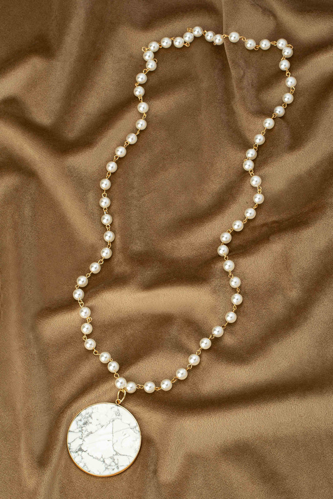 Pearl Chain & Natural Stone Pendant
