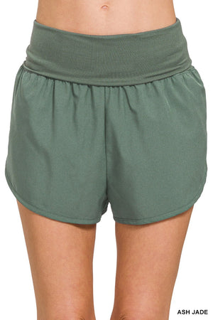 High Waisted Fold-over Shorts Jade