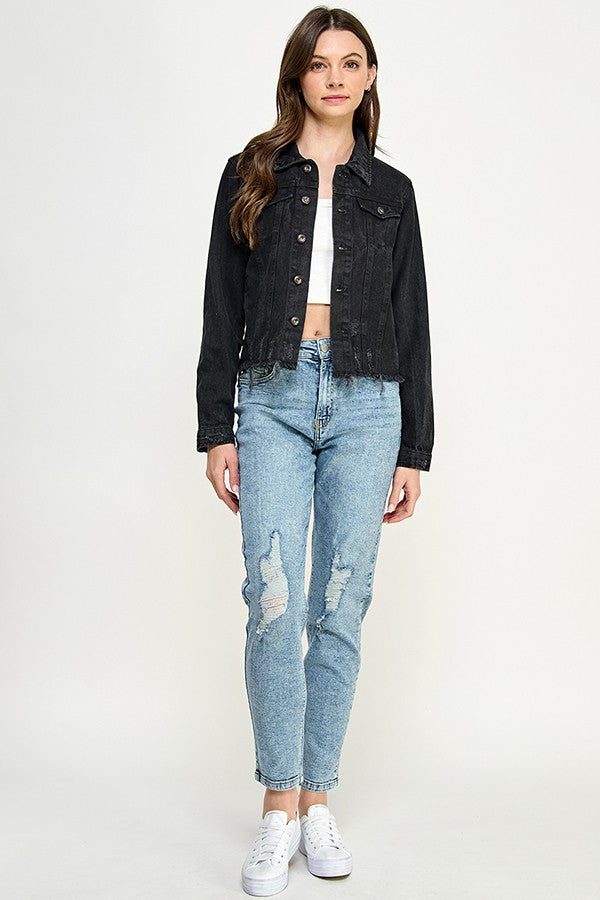 Ladies Denim Jack With Distresed