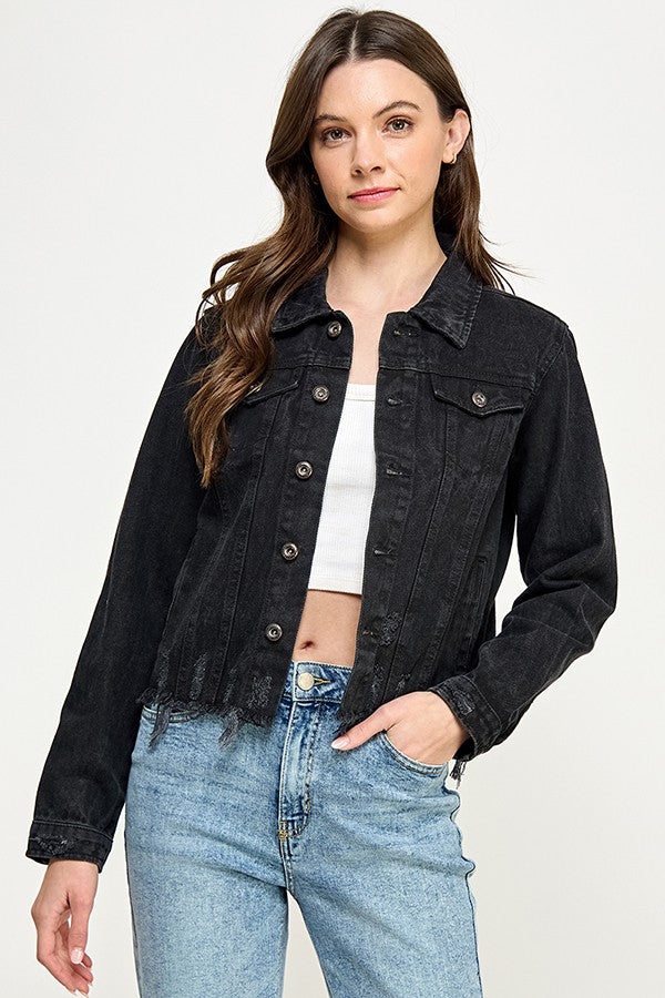 Ladies Denim Jack With Distresed