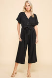 Button Front Jumpsuit with Pleat Details