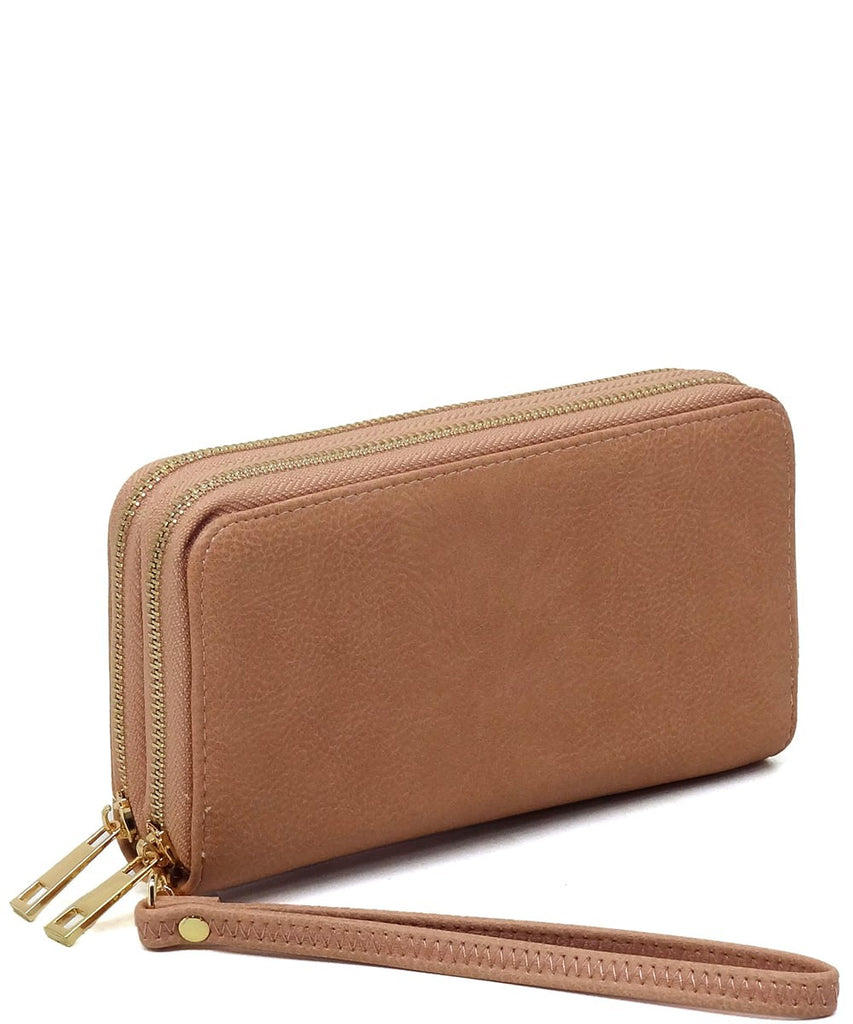 Fashion Double Zip Around Wallet Wristlet