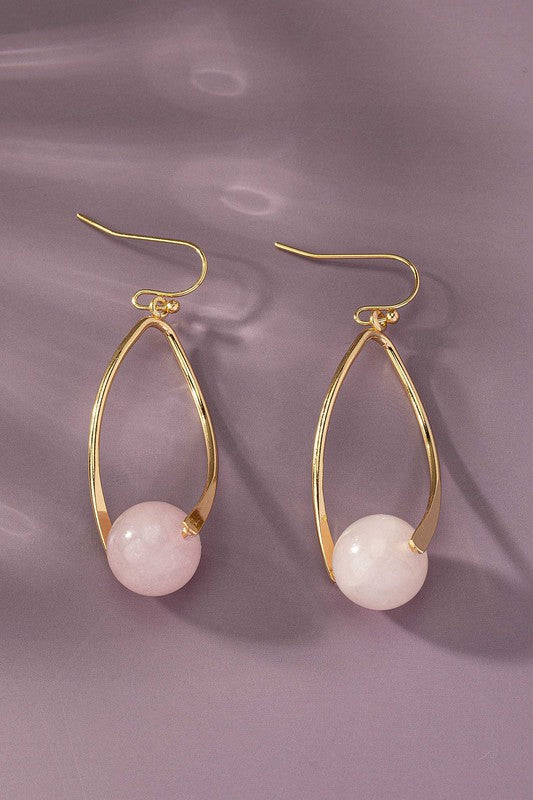 Twisted wire natural stone ball drop earrings