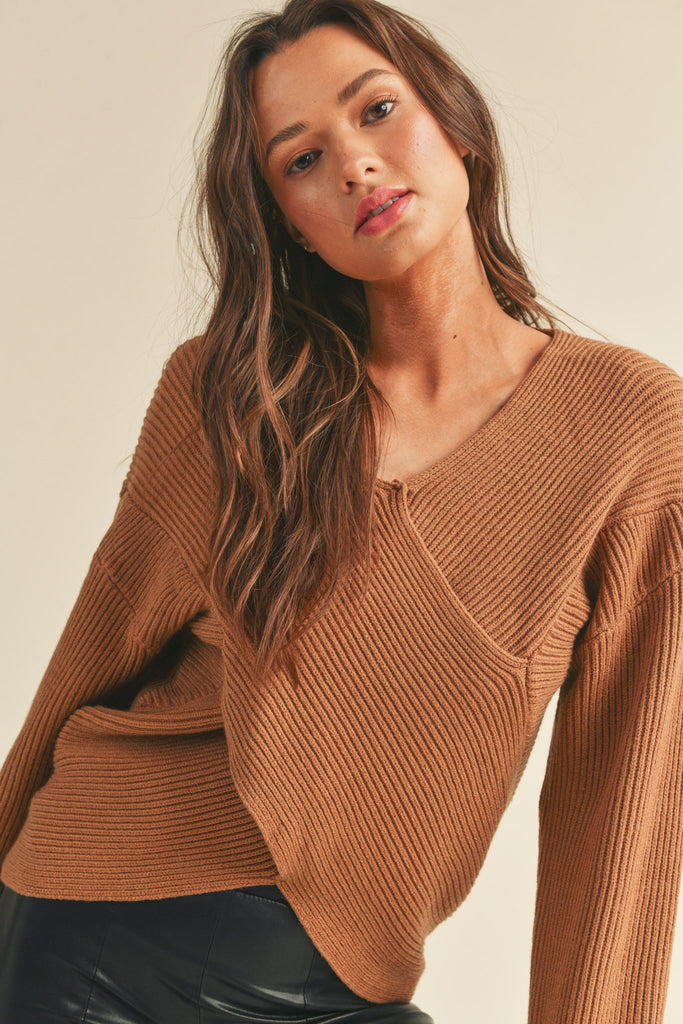 Ribbed Crossover Sweater
