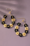 Wood Beaded Flower Hoop Earrings