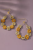 Wood Beaded Flower Hoop Earrings