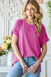 Solid Rib Drop Shoulder Top Pink