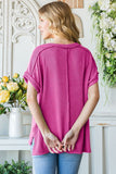 Solid Rib Drop Shoulder Top Pink