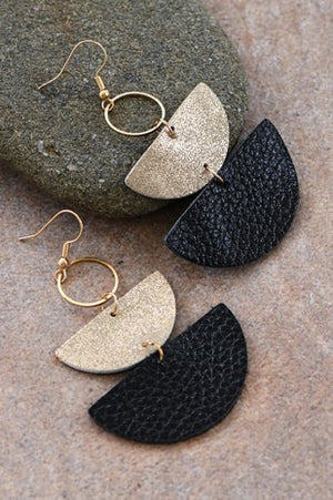 Black and Gold Leather Drop Earrings