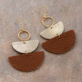 Brown and Gold Leather Drop Earrings