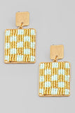 Checkered Bead Square Drop Earrings