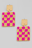 Checkered Bead Square Drop Earrings