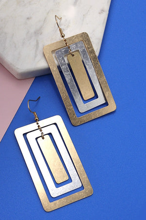 Geo Two Tone Layer Rectangle Shape Earrings