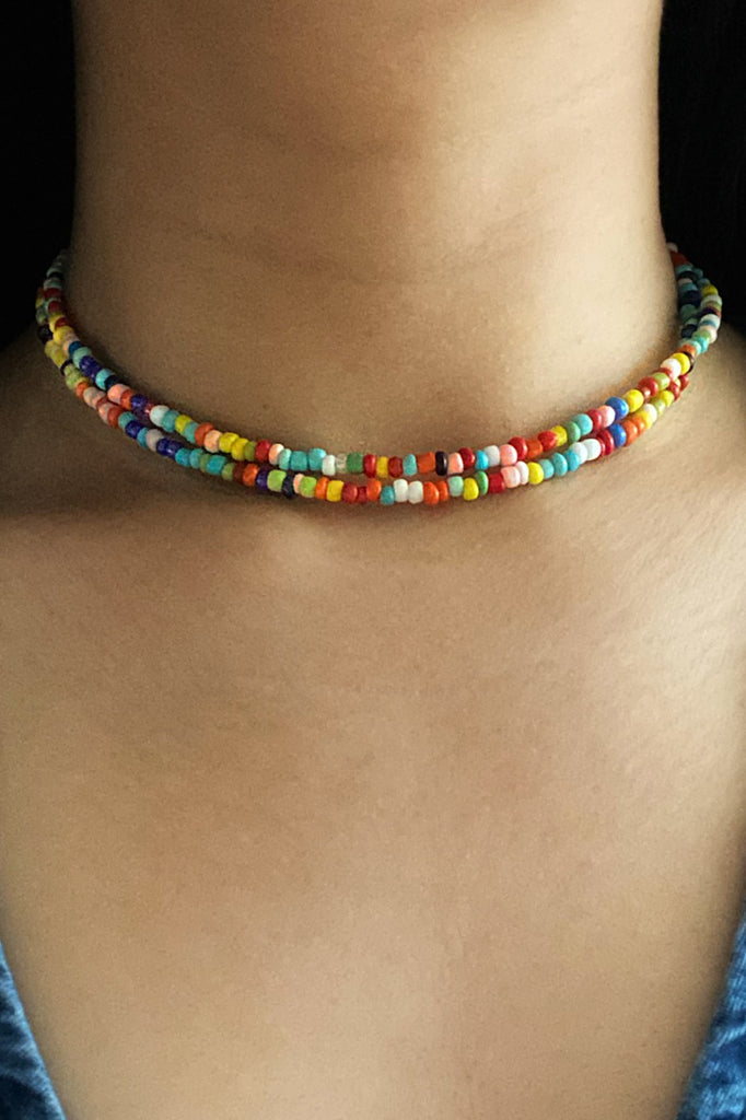 Double-Layer Colorful Beaded Choker Necklace