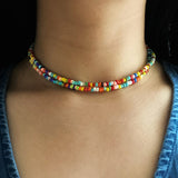 Double-Layer Colorful Beaded Choker Necklace
