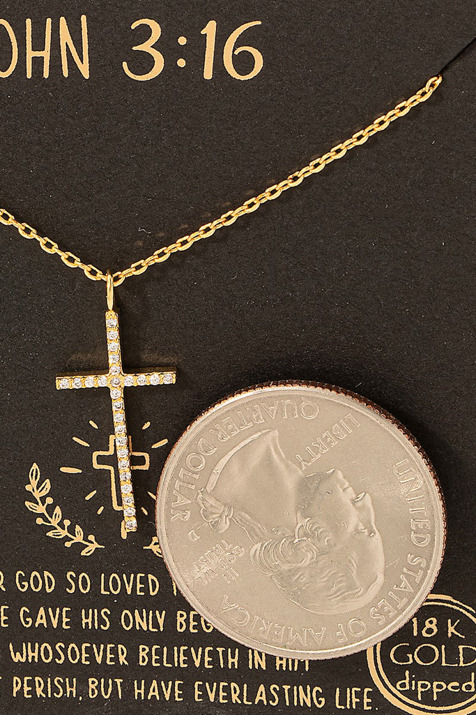 Gold Dipped Pave Cross Pendant Necklace