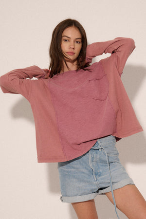 Solid Contrast Mineral Wash Waffle Knit Top