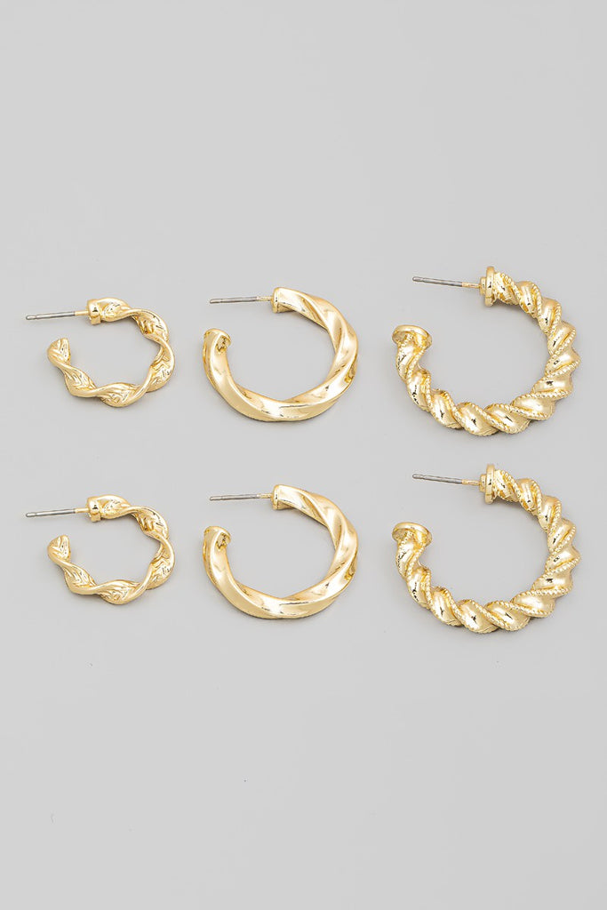 Three Pair Twist Hoop Earrings Set