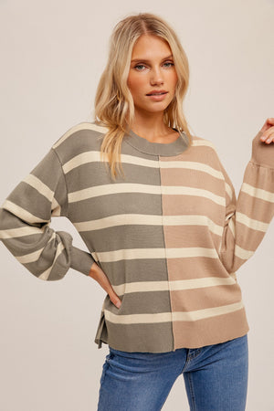 Color Block Stripe Oversized Sweater