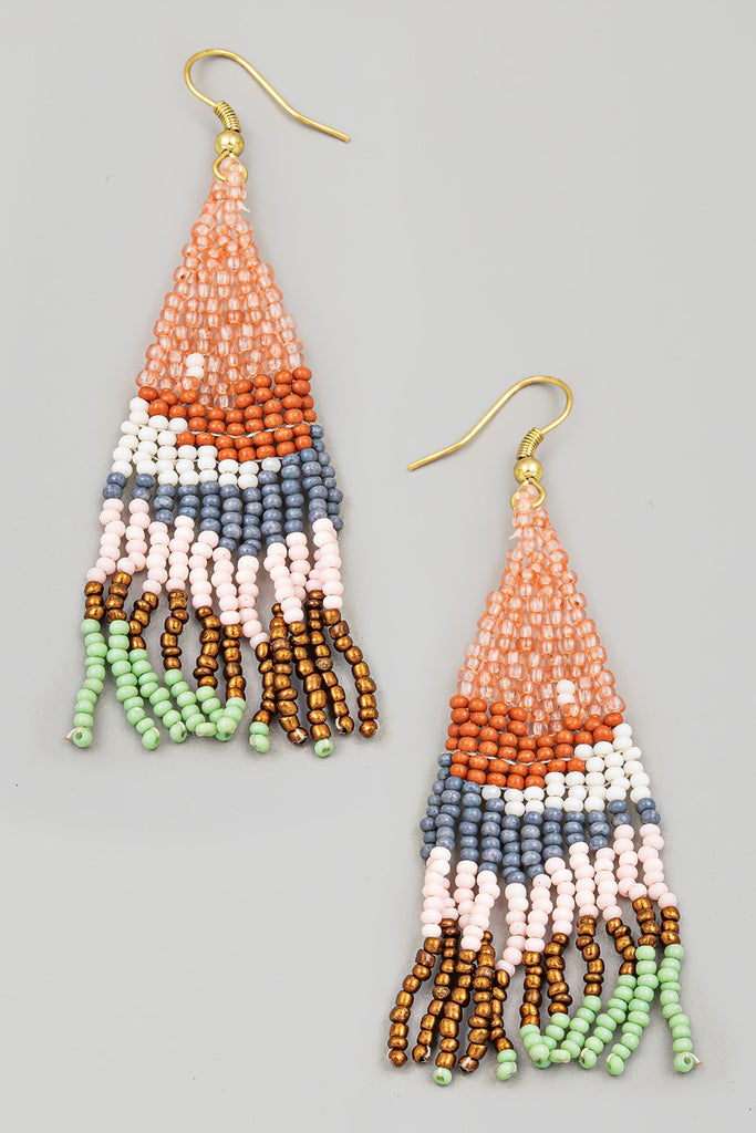 Abstract Triangle Fringe Beaded Drop Earrings