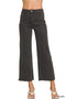 Acid Washed Frayed Hem Straight Pants Black