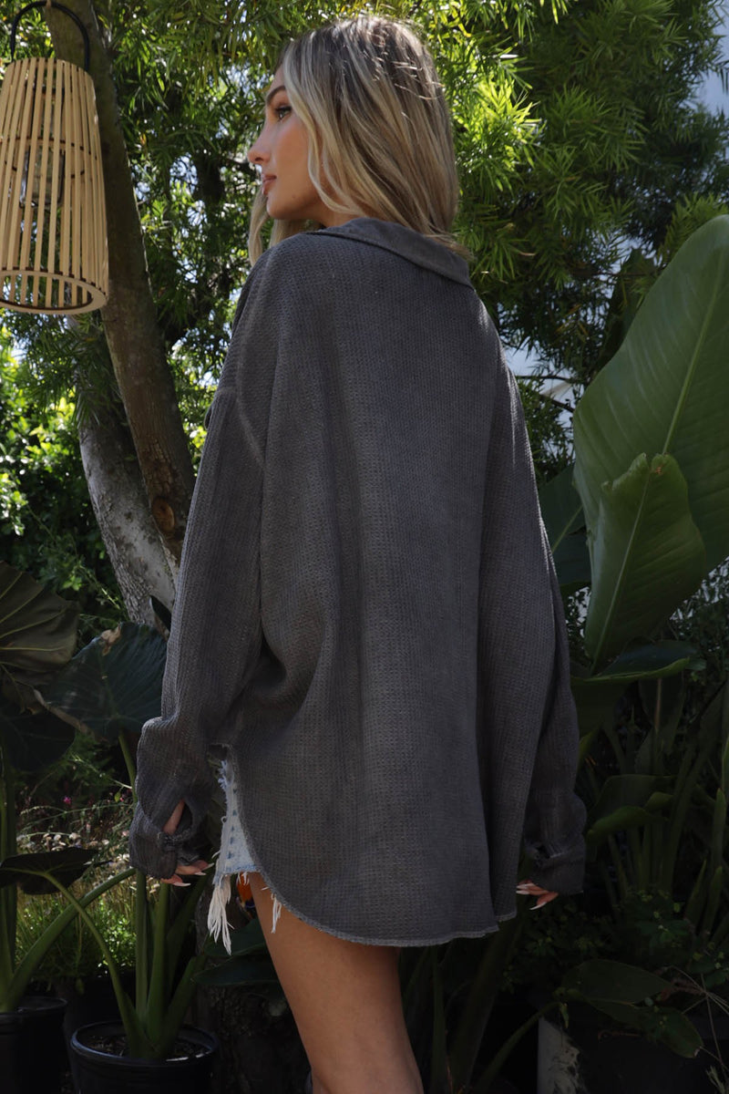 Mineral Dyed Contrast Top Charcoal