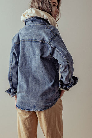 Vintage Washed Collared Denim Jacket