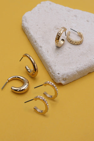 Mini Pearl Hoop Trio Set Earrings