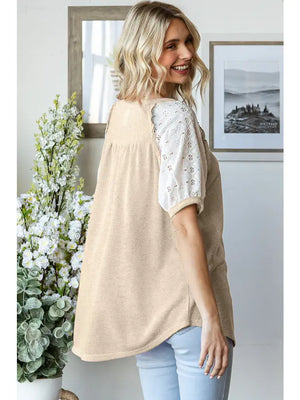 Lace Contrast Ruffle Trip Top