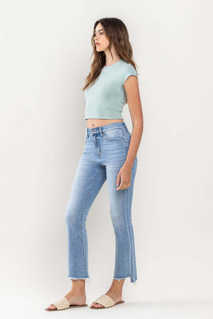 High Rise Raw Step Crop Flare Jeans