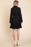 Button Up Long Sleeve Belted Pleated Shirt Dress