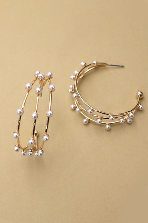Triple Row Wire Pearl Hoop Earrings