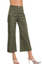 High Rise Flare Cropped Denim Olive Pants